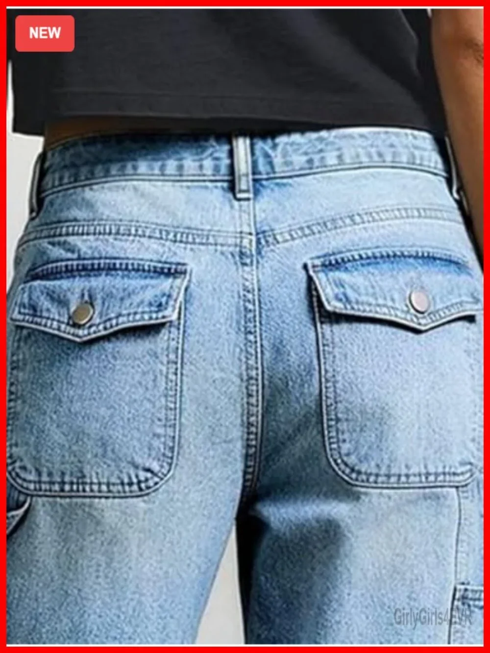 Mid Waist Denim Bermuda Shorts Cargo Loose Fit Summer Casual Flap Pockets